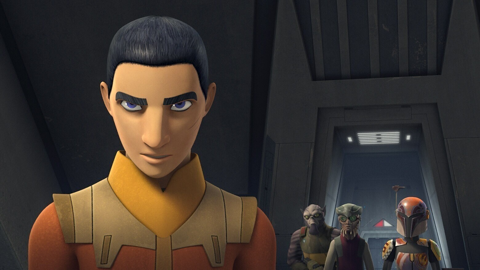 Ezra in the foreground, with Hondo and Zeb behind him
