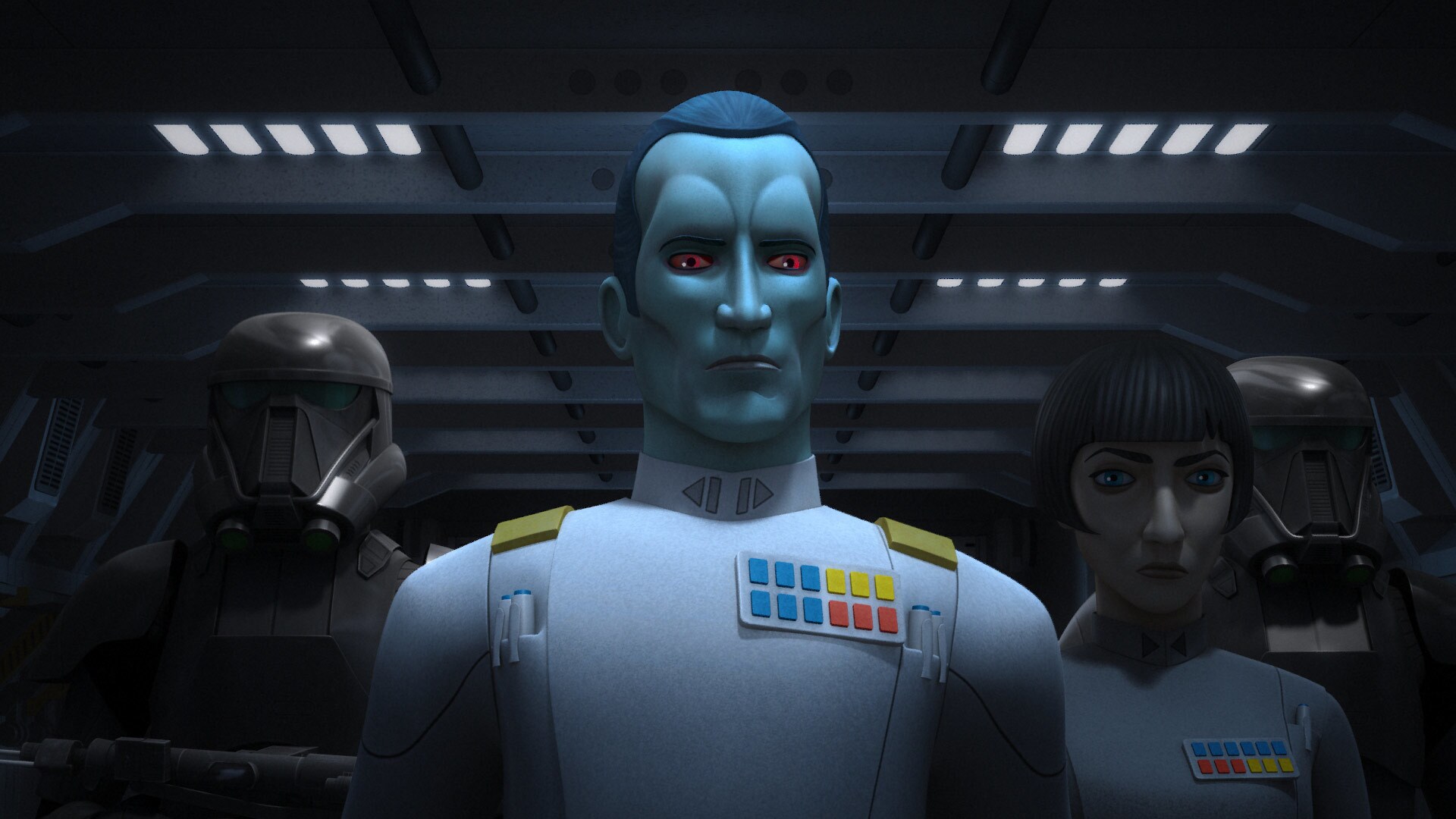 An unexpected visitor arrives, however: Grand Admiral Thrawn. He has come to inspect the TIE defe...