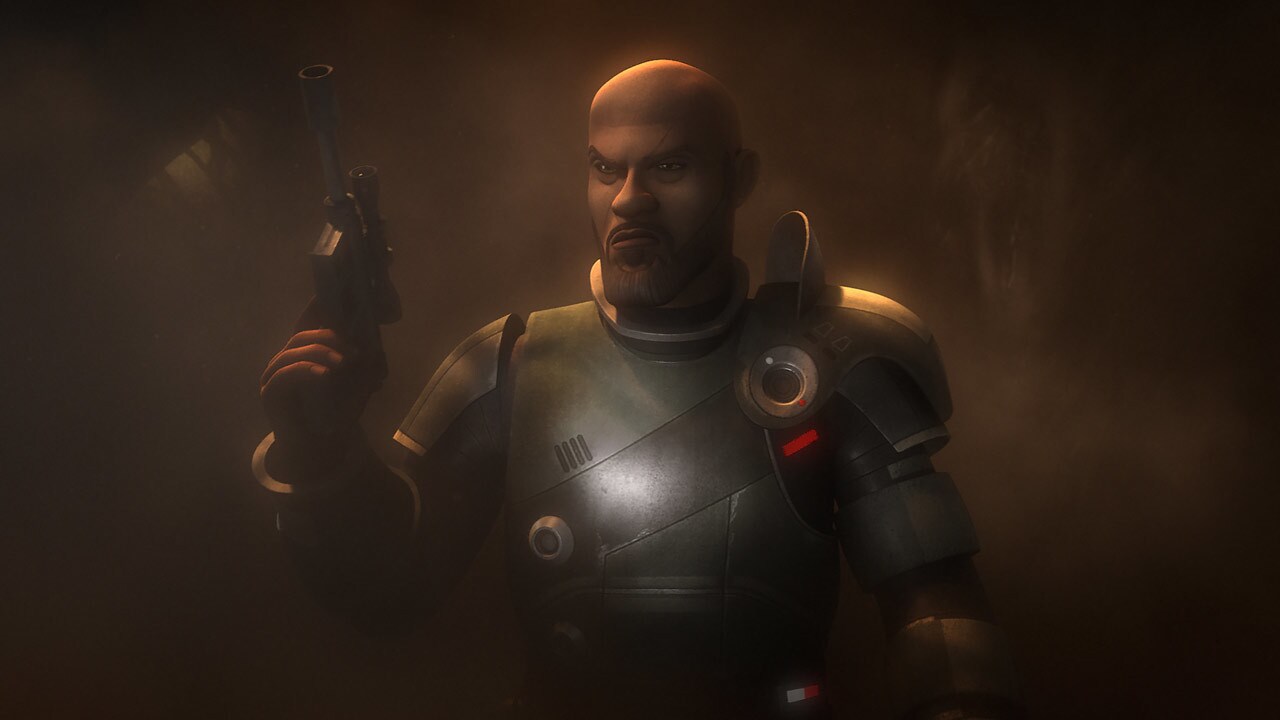 Saw Gerrera emerges. He’s a scarred, hardened warrior, but greets Rex warmly.