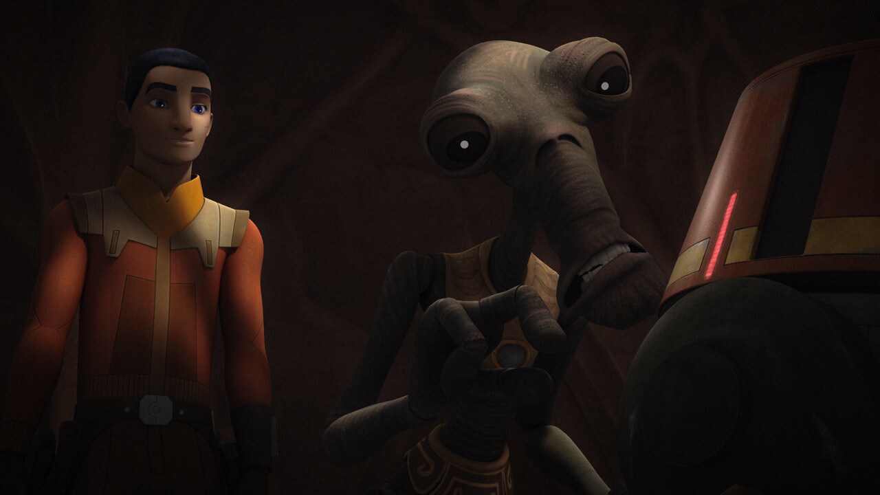 Ezra believes the Geonosian is frightened, and tries to talk with him. He calls him Klik-Klak, an...