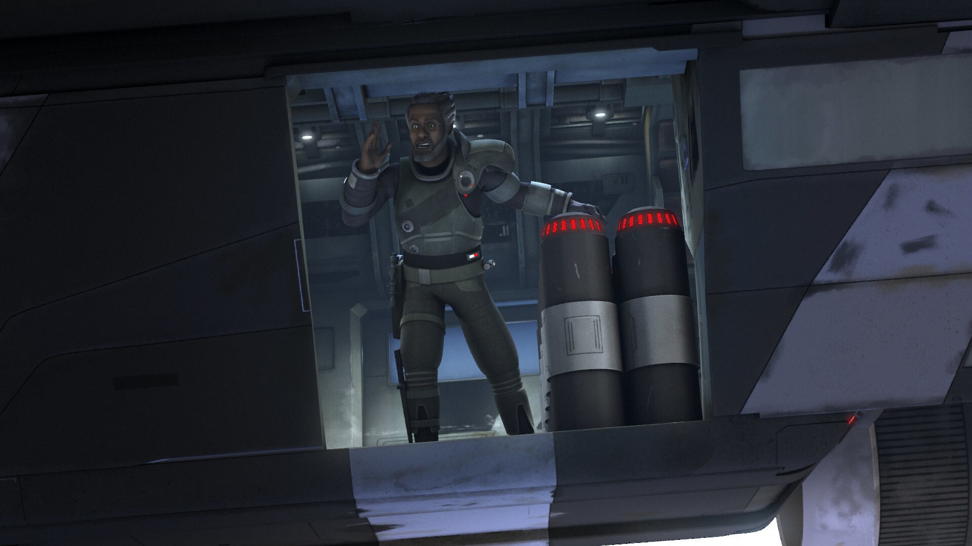 Before the Ghost arrives, however, a U-wing lands at the relay. It's Saw Gerrera! He takes Sabine...