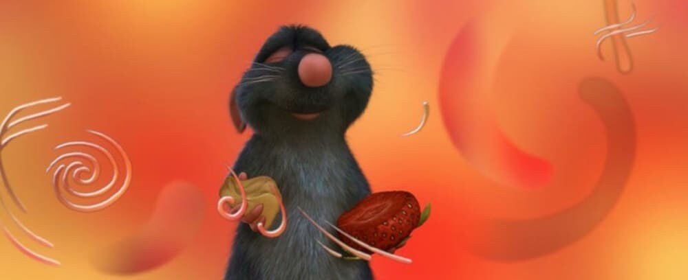 Remy the rat eating in the animated movie "Ratatouille"