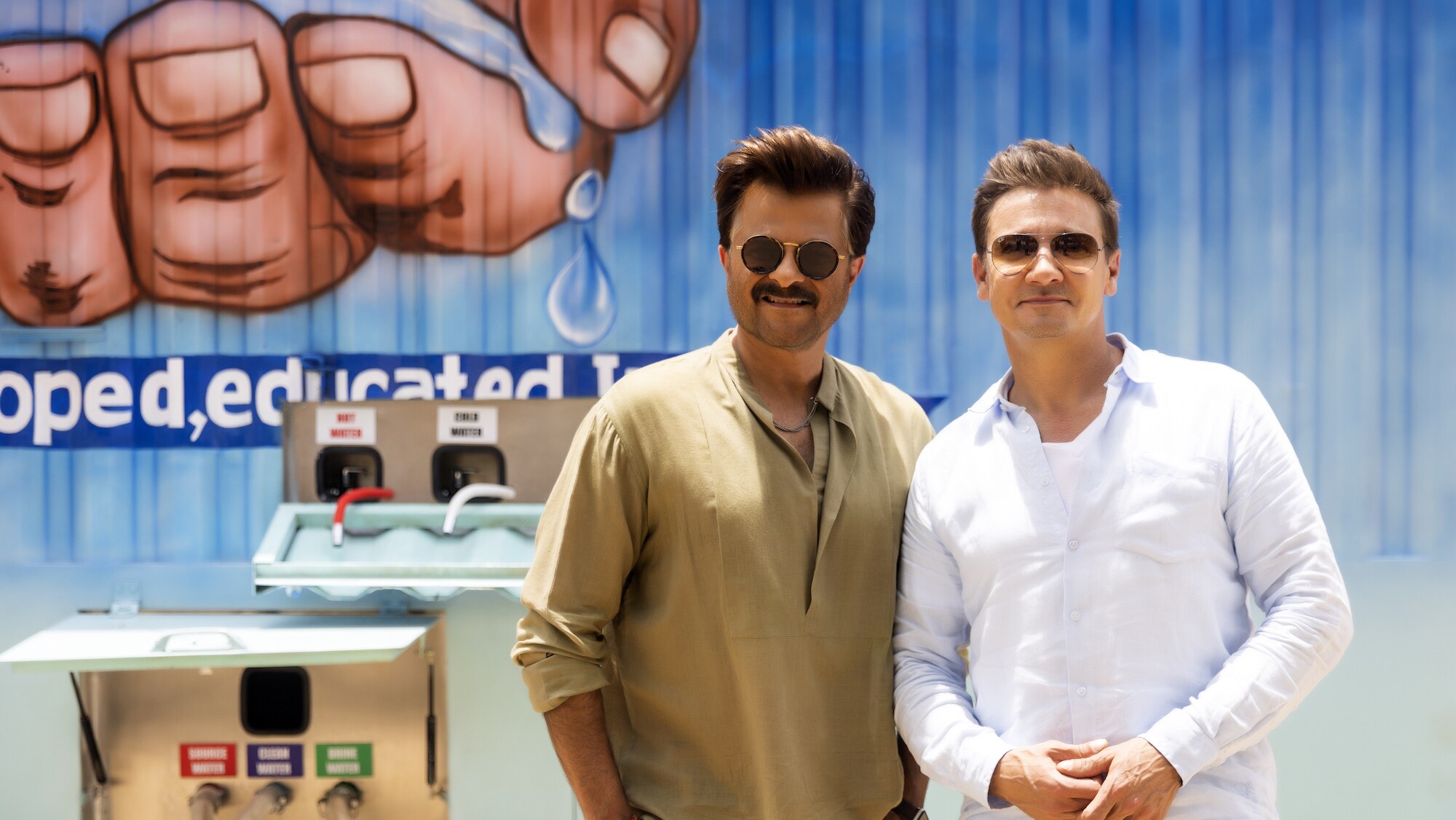 Anil Kapoor and Jeremy Renner as seen on Disney's RENNERVATIONS. (Disney/Mansi Midha)