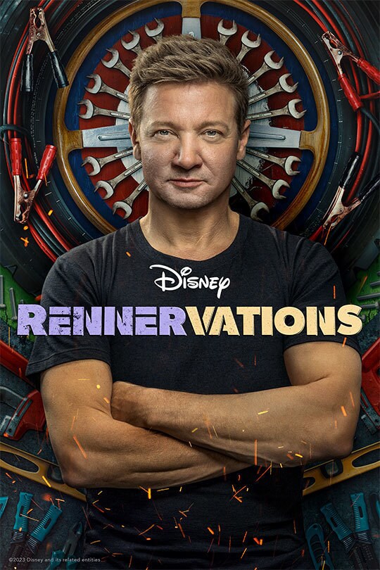 Jeremy Renner on the poster for Rennervations, a Disney+ Original Series