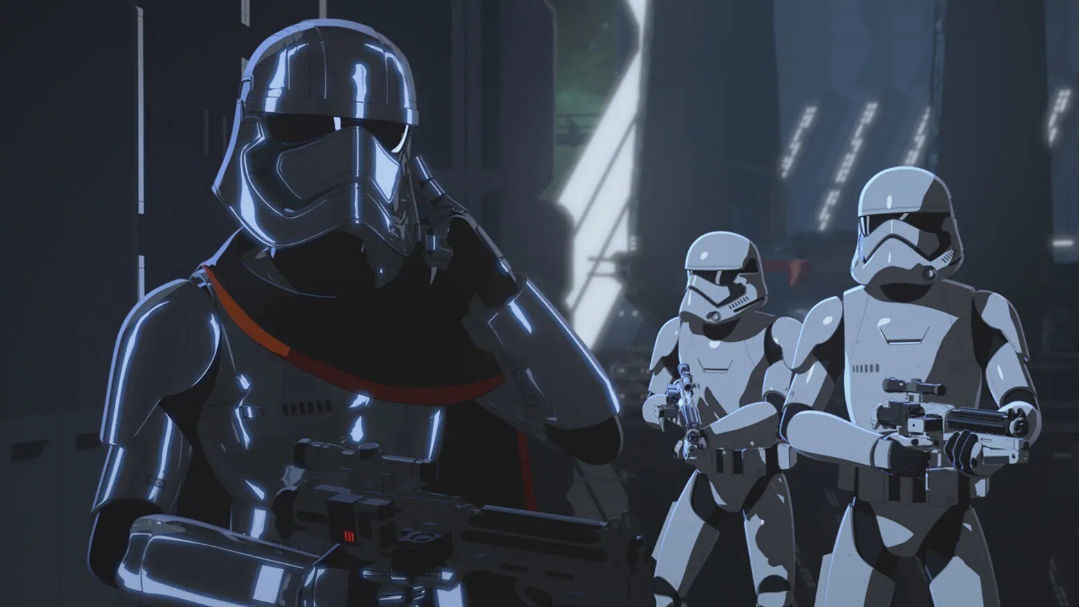 Captain Phasma with two Stormtroopers in the background