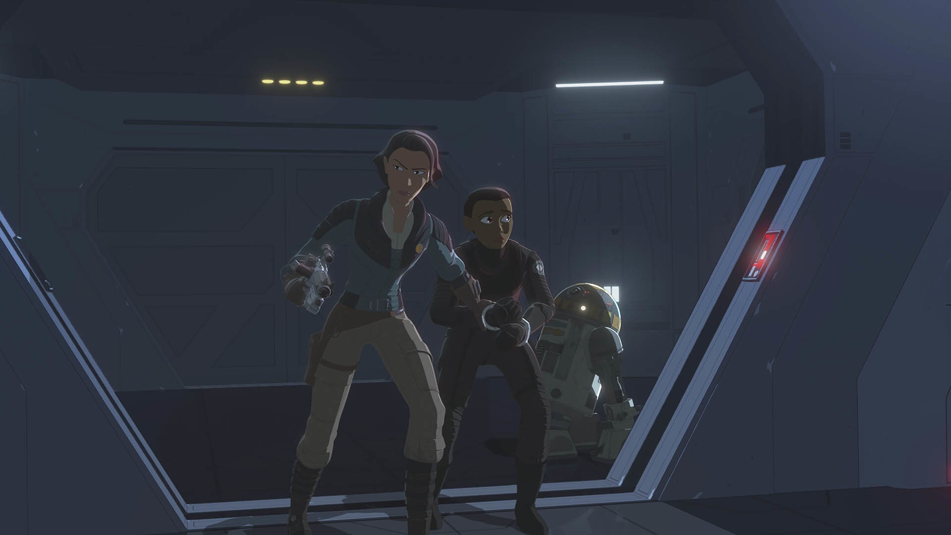 On the Star Destroyer, Venisa and her droid walk Tam through the corridors - but are spotted by J...