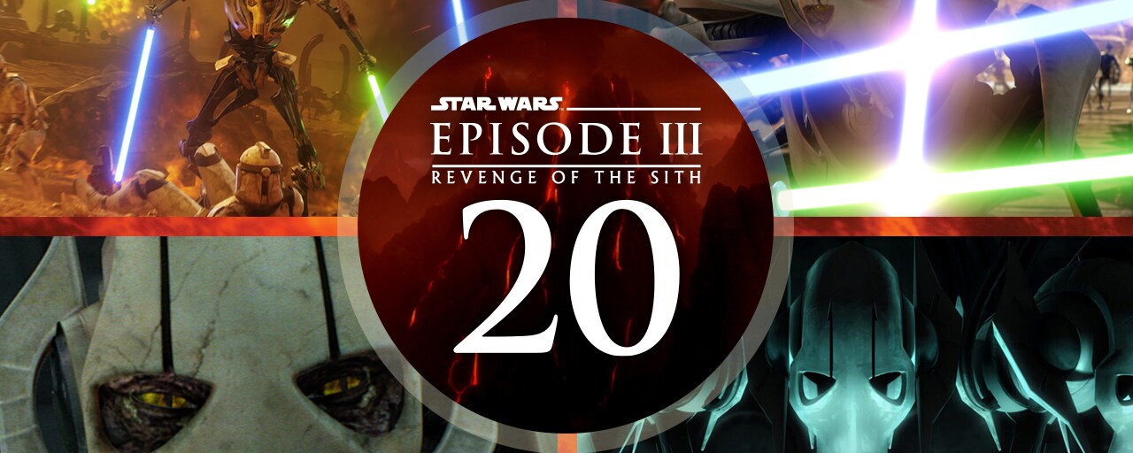 General Grievous collage with Revenge of the Sith 20th anniversary logo