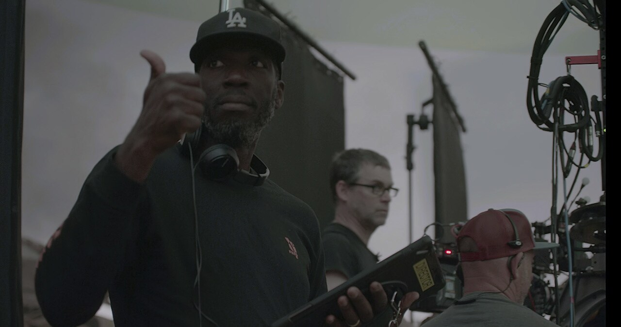 Rick Famuyiwa giving a thumbs up behind the scenes of The Mandalorian