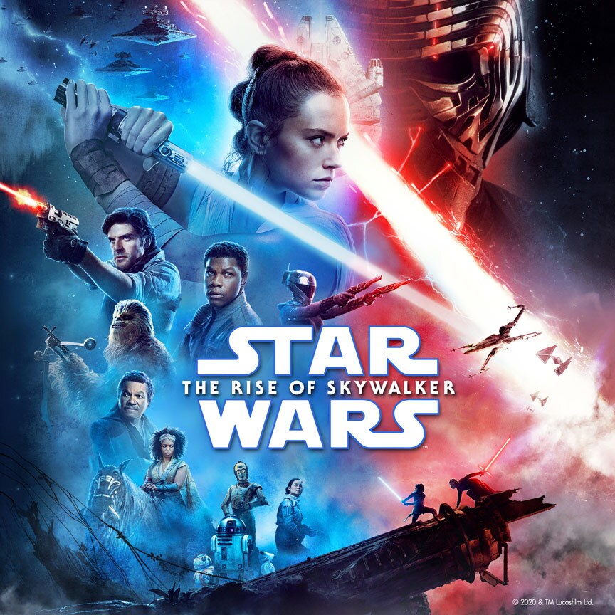 Star Wars: the rise of the skywalker movie poster with Rey, Kylo, Poe, Finn and cast