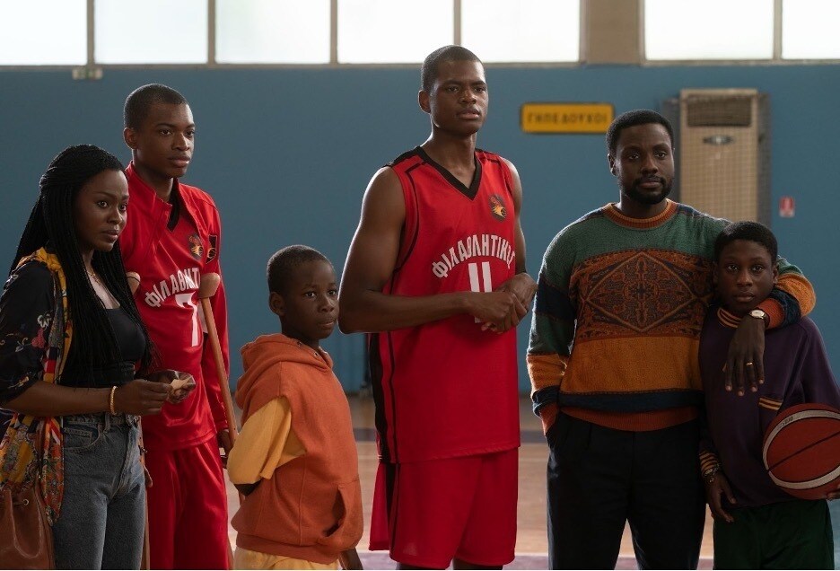 The Antetokounmpo Family in the gym in the Disney+ Original movie "Rise"