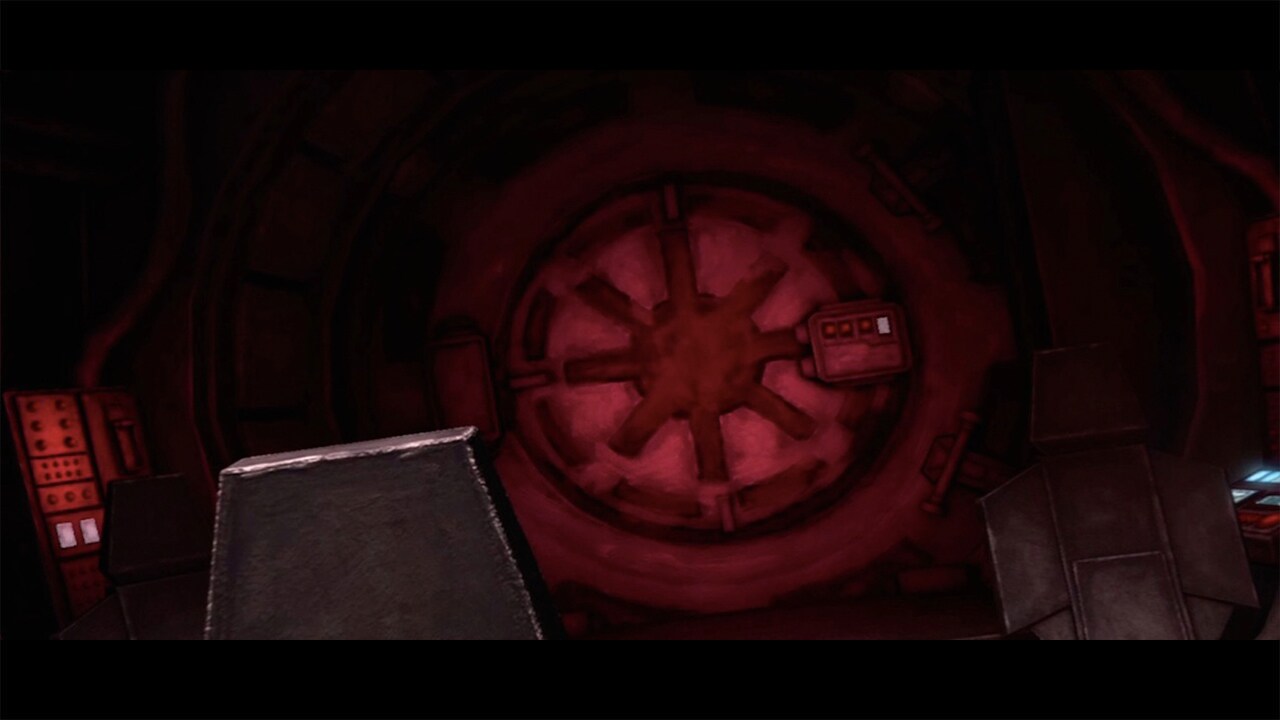 The entry hatchways to the escape pods aboard the Triumphant have the Republic "cog" logo on it.