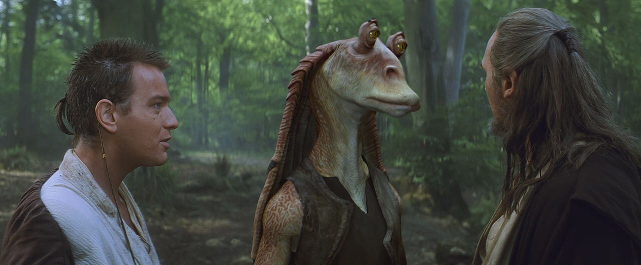 Obi-Wan Kenobi, Jar-Jar Binks, and Qui-Gon Jinn