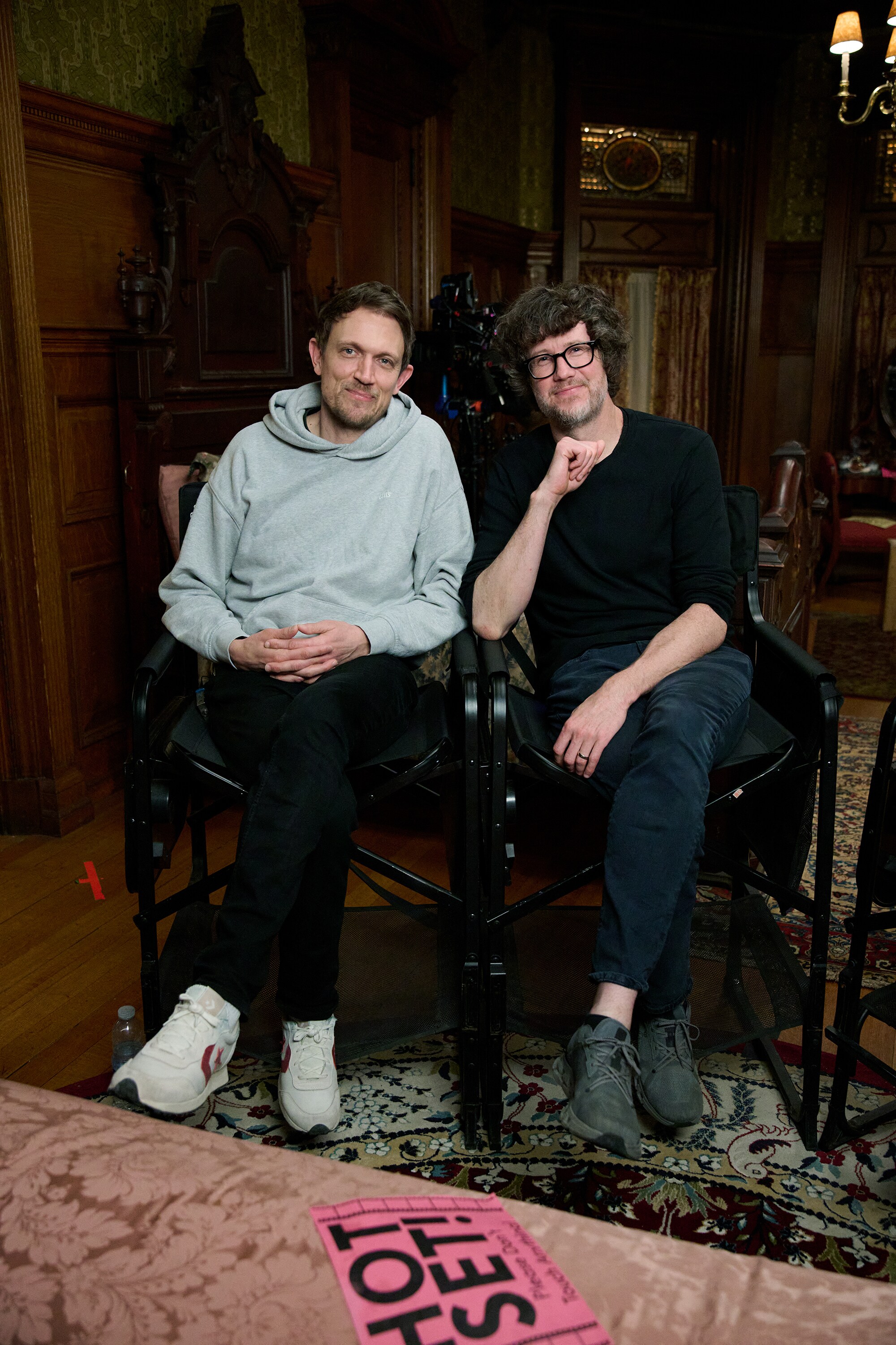 Directors Matt Bettinelli-Olpin and Tyler Gillett on the set of READY OR NOT 2: HERE I COME. 