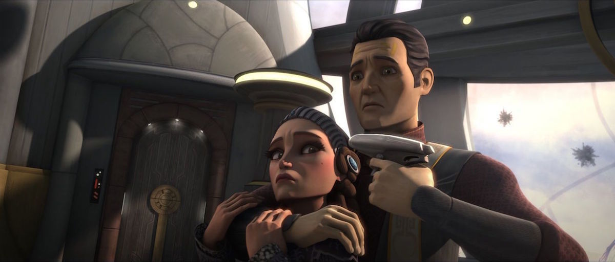 Rush Clovis holding Padme Amidala hostage