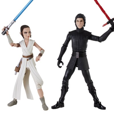 Rey and Supreme Leader Kylo Ren action figures.
