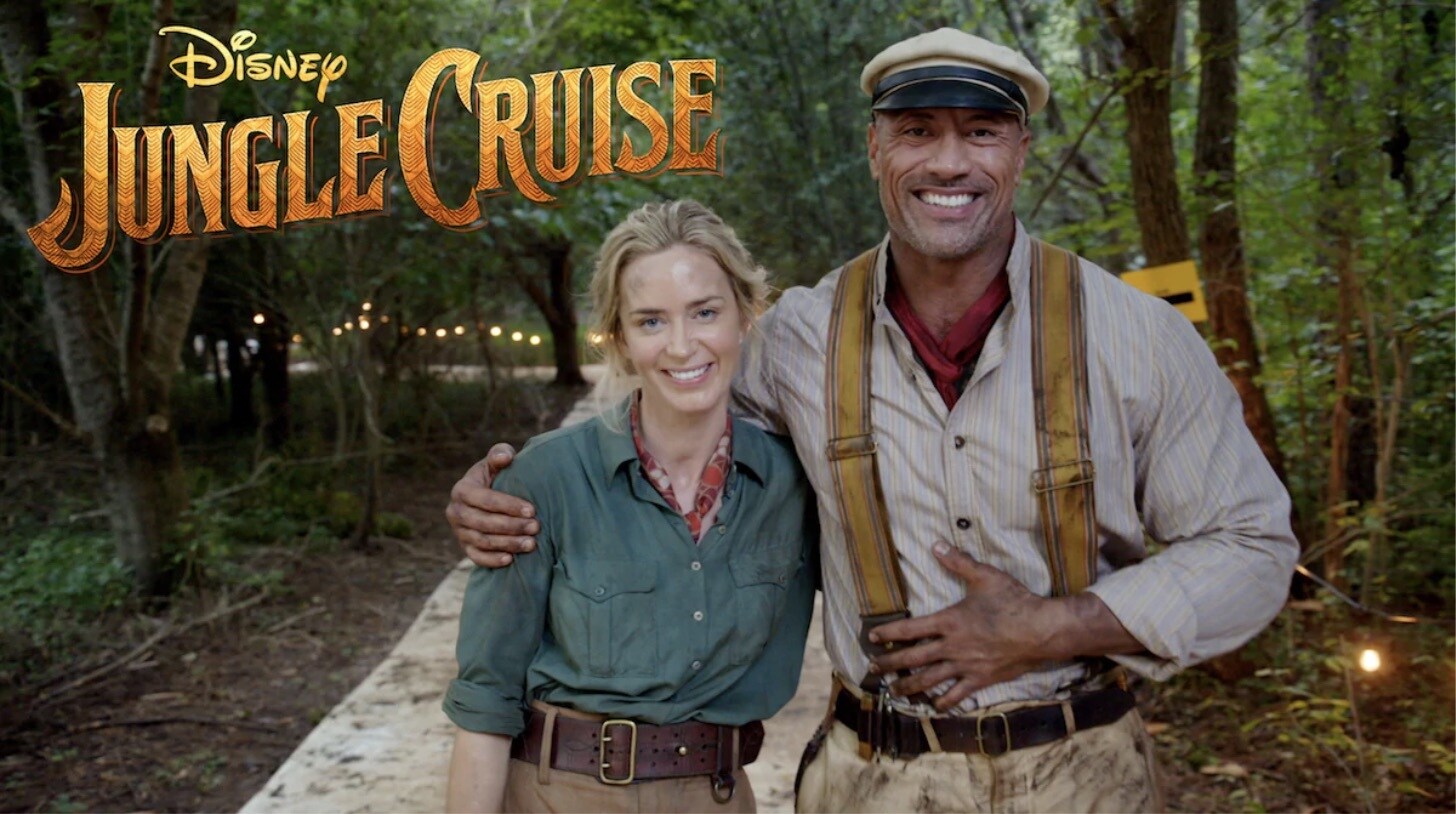 Emily Blunt and Dwayne Johnson in costume on the set of Disney's Jungle Cruise