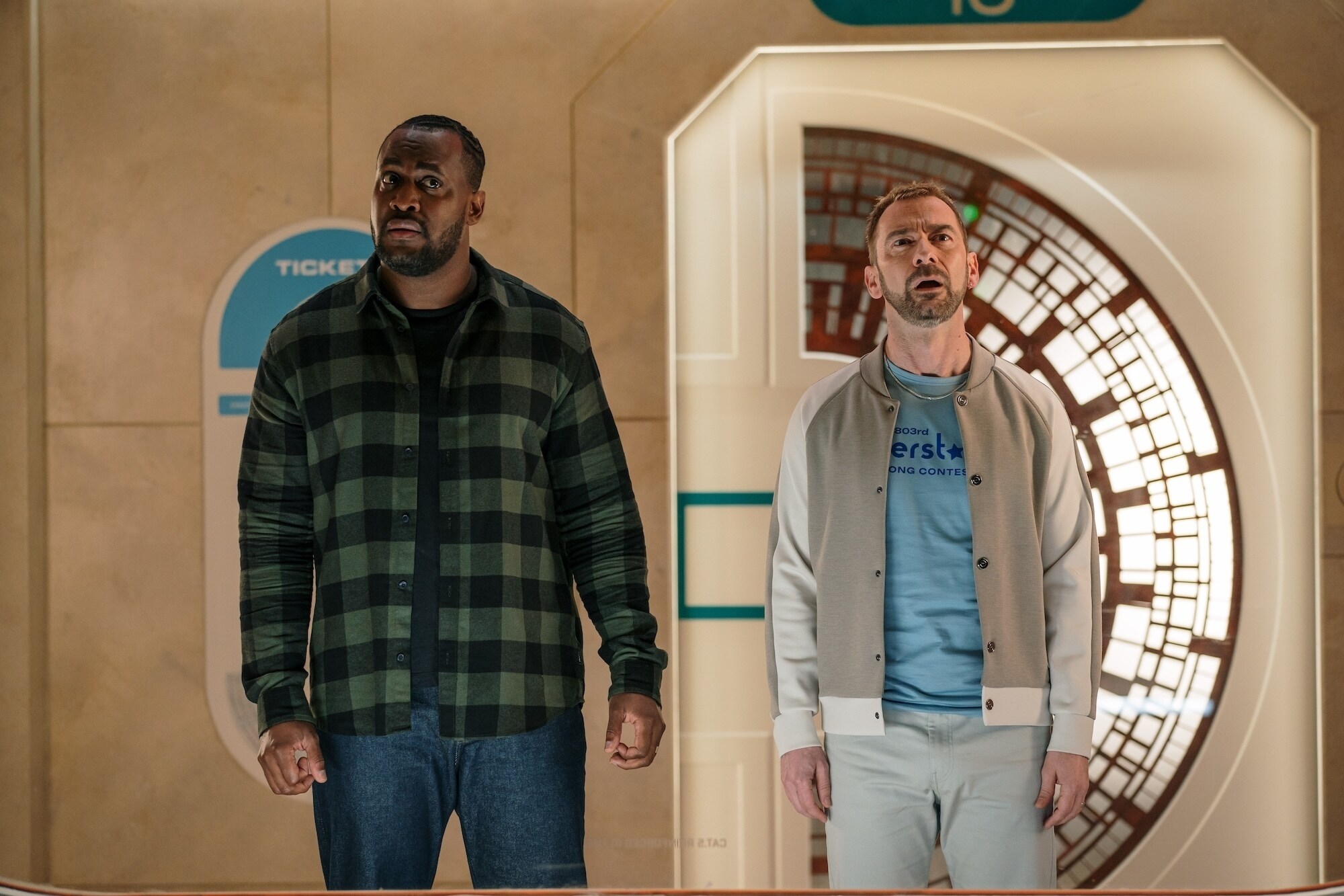 Picture Shows: Mike (Kadiff Kirwan) Gary (Charlie Condou) Dan Fearon/BBC Studios/Disney/Bad Wolf