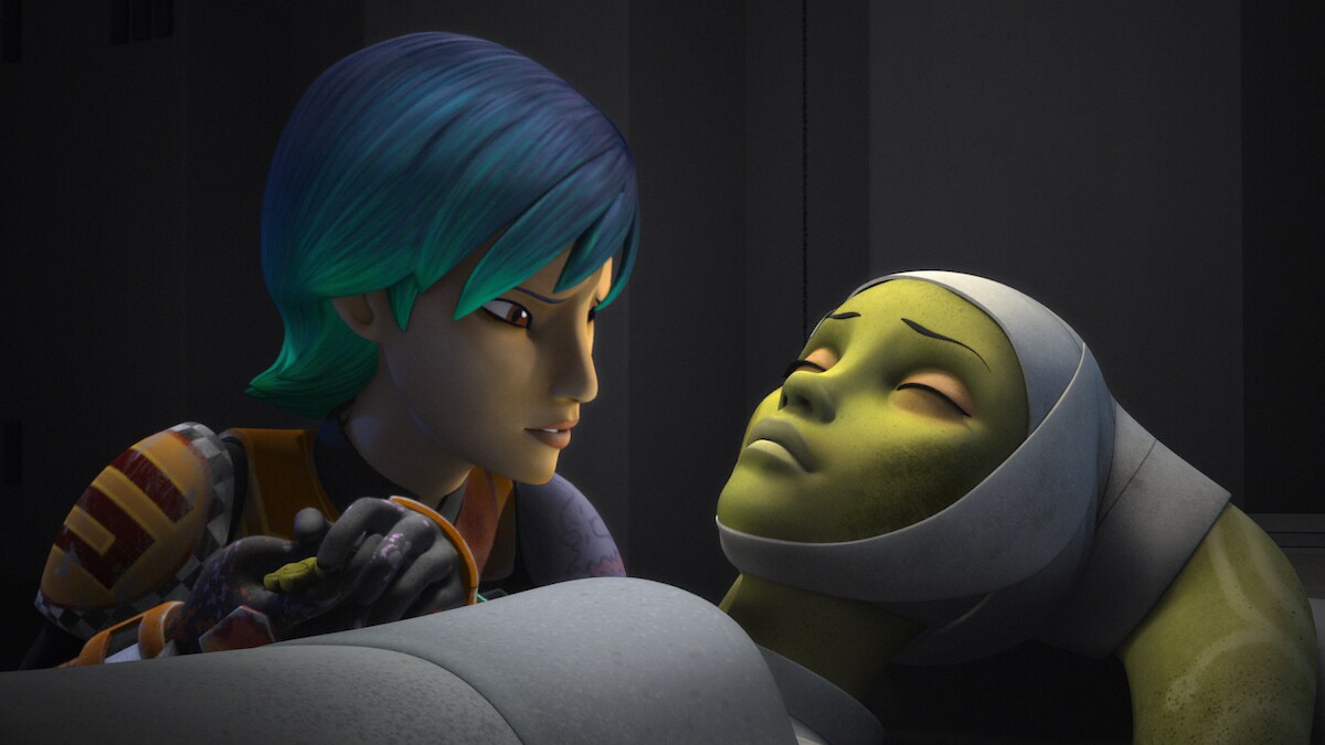 Sabine Wren watching over a critically injured Hera Syndulla Sabine Wren watching over a critically injured Hera Syndulla