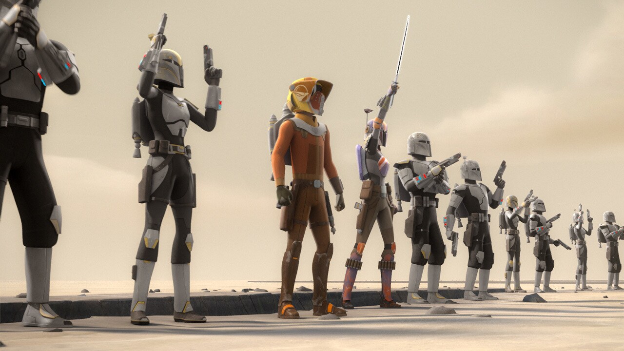 The opening shots of the season find Sabine leading Mandalorian resistance forces to attack an Imperial outpost. 
