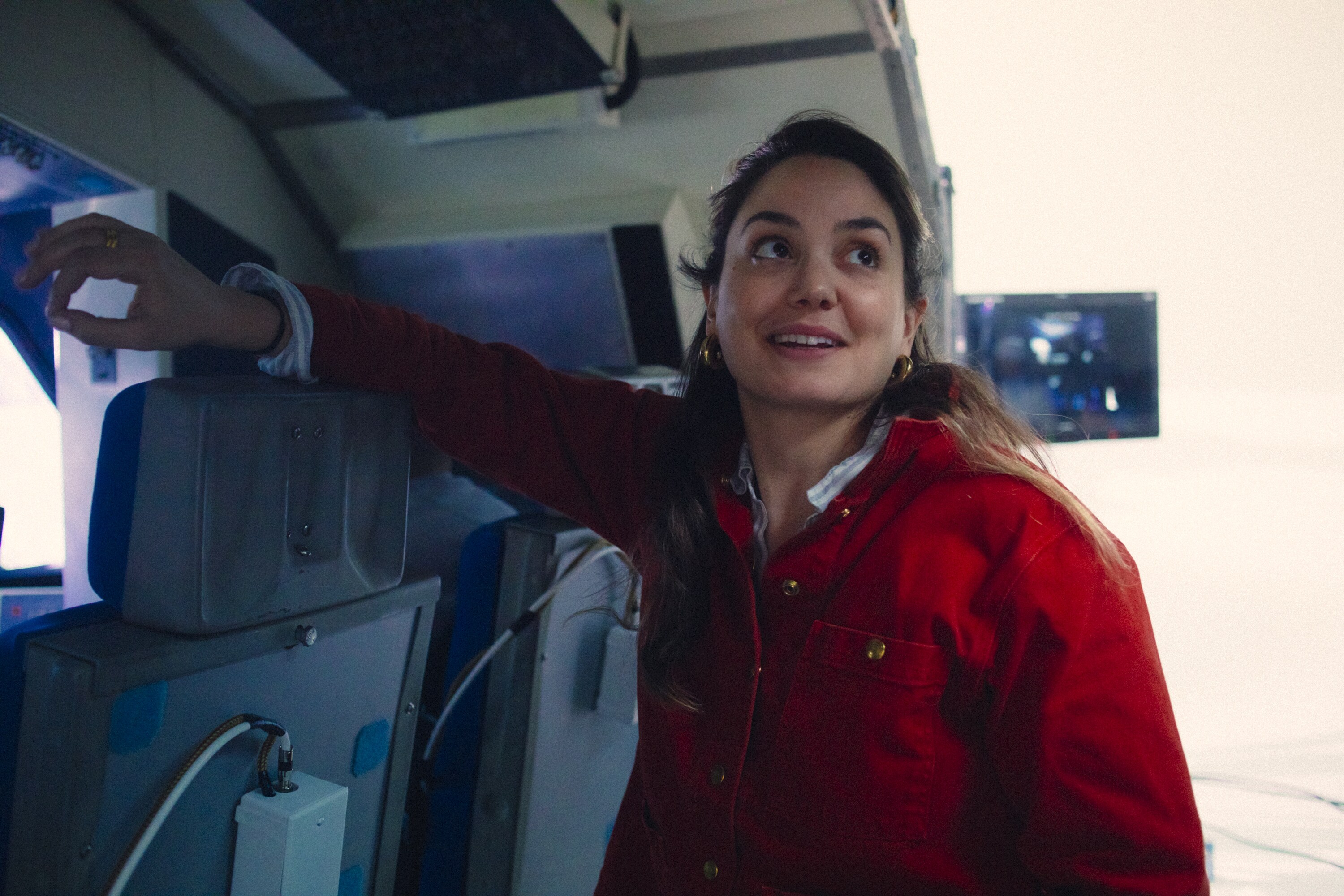 Director Cristina Costantini behind-the-scenes of the studio recreation of the STS-7 launch. (Credit: National Geographic/Parker Hill)
