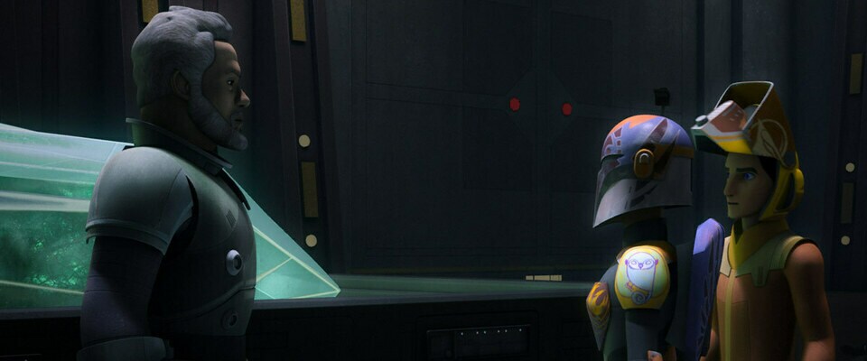 Saw Gerrera with Ezra Bridger and Sabine Wren