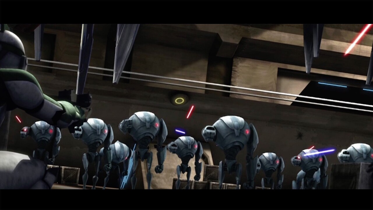Super battle droids stormed the Jedi Cruiser Tranquility under Ventress’s command, blasting clone...