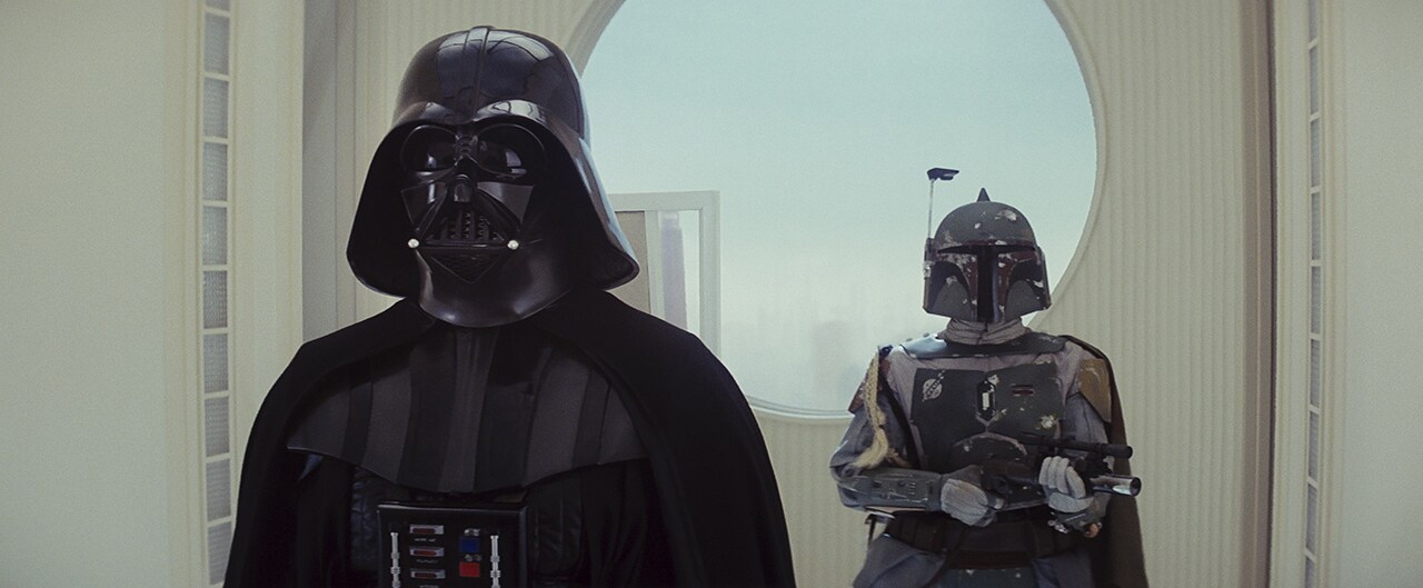 Darth Vader and Boba Fett in the Cloud City dining room