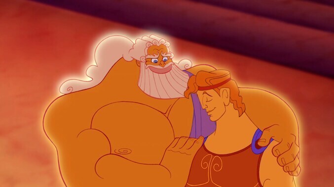 Zues with his arm around Hercules in the animated movie "Hercules"