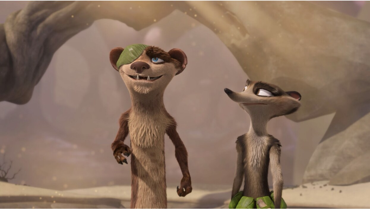 Zee walks with Buck and looks at him while he talks in The Ice Age: Adventures of Buck Wild