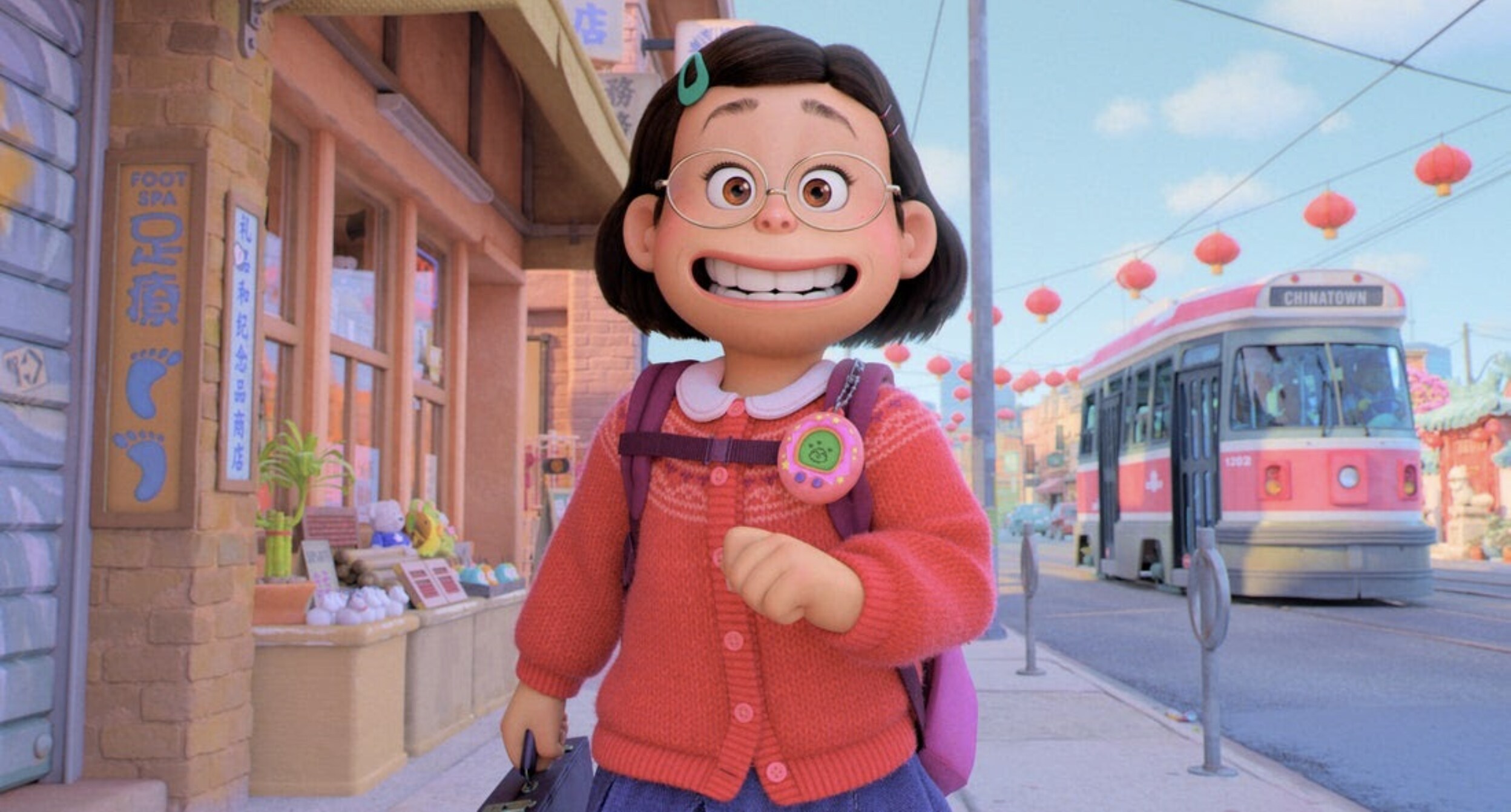 Mei walks with a big smile on her face in Disney and Pixar's Turning Red