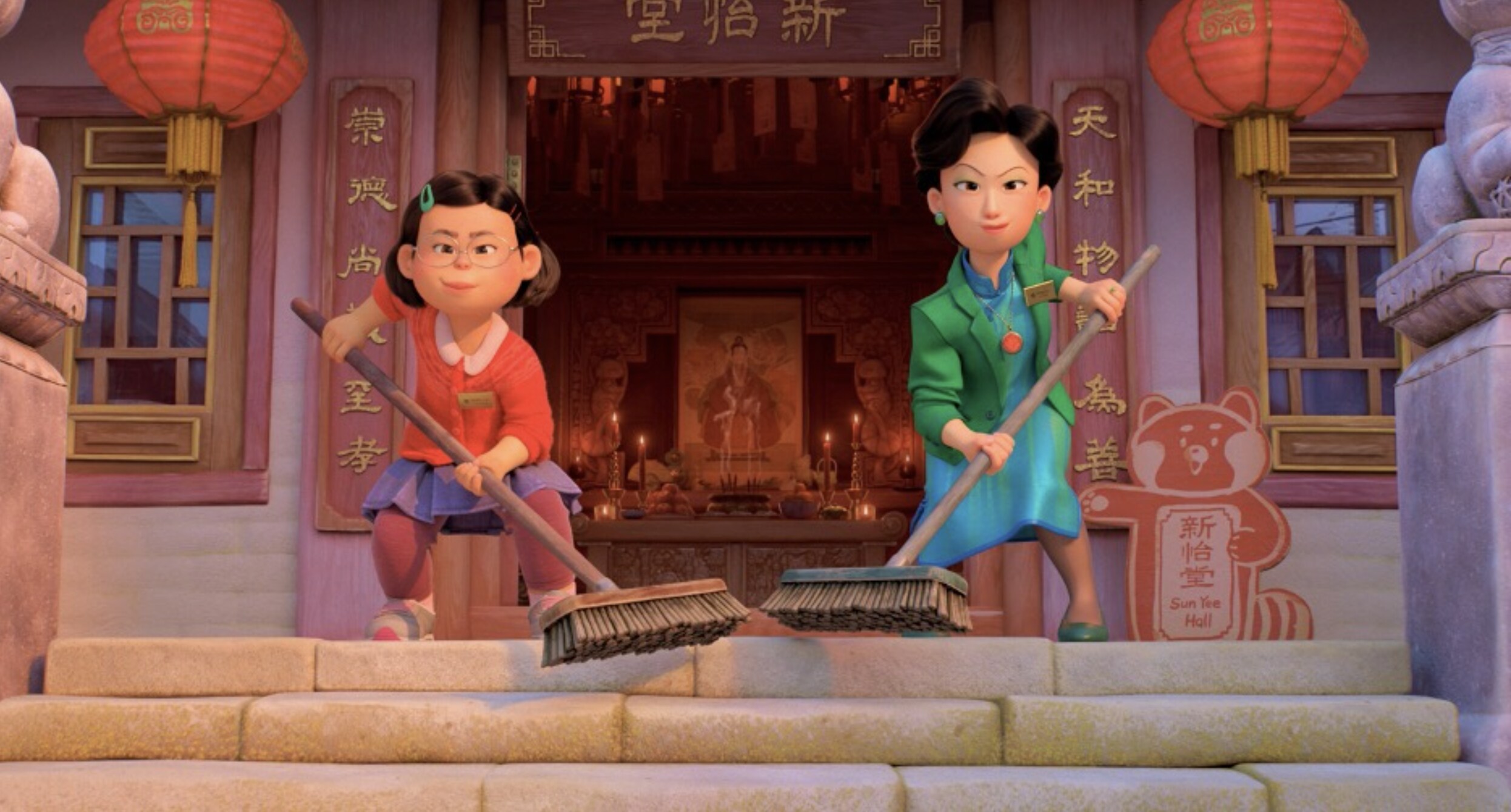 Meilin Lee and her mom are ready to clean in Disney and Pixar’s Turning Red