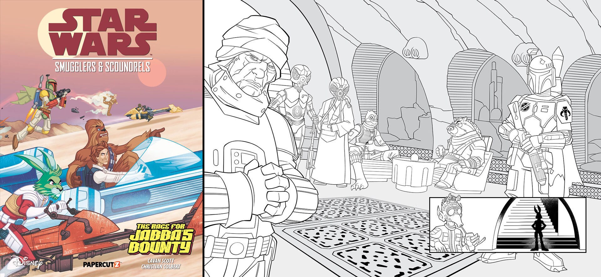 Race for Jabba’s Bounty by Cavan Scott and Christian Colbert cover and illustration page