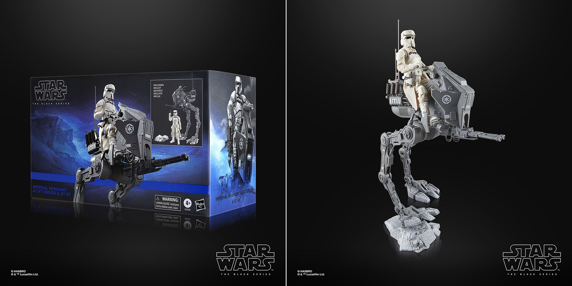 Star Wars: The Black Series Imperial Remnant AT-RT Driver & AT-RT box and figure.