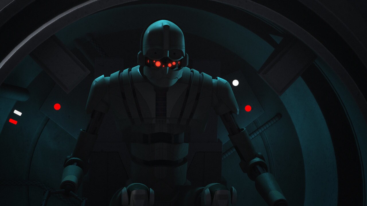 While the team waits for their contact, an Imperial infiltrator droid arrives. Ezra destroys the ...