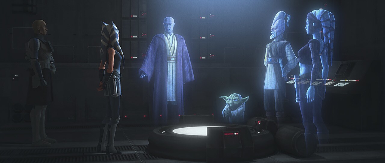 In a secret meeting, Mace Windu reveals that he senses a plot to destroy the Jedi. "The dark side...