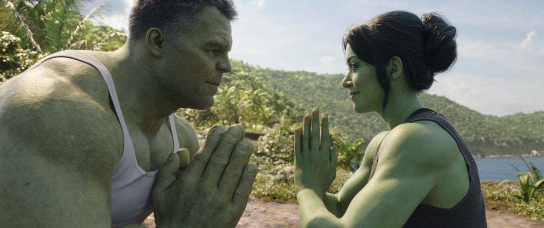 Hulk and She-Hulk Meditate together in Marvel Studios' She-Hulk: Attorney at Law