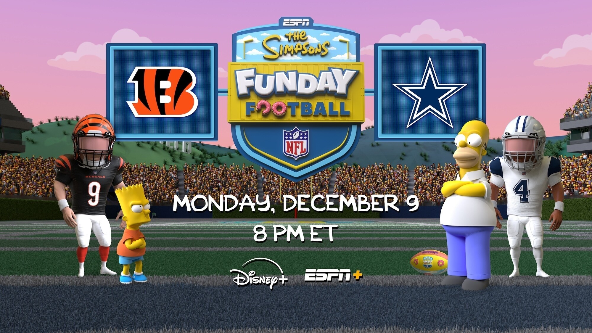 Ay, Caramba! The Simpsons Funday Football Streams Live December 9 on Disney+ and ESPN+, a Real-Time Animated Monday Night Football Game Featuring the Bengals and Cowboys in the Iconic Simpsons Cartoon World