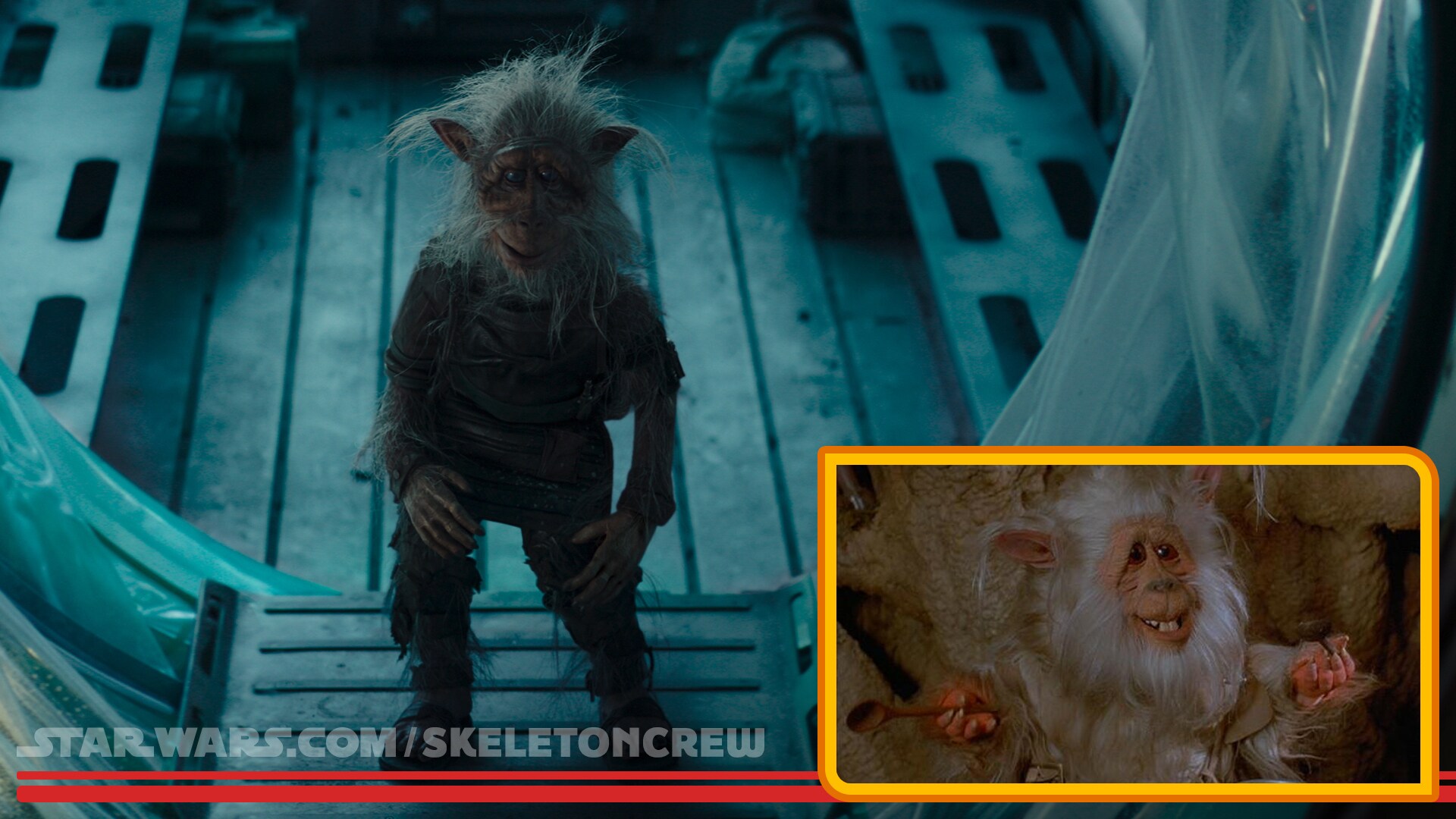 The dinghy ferryman is a Teek, a species first seen in Ewoks: The Battle for Endor.