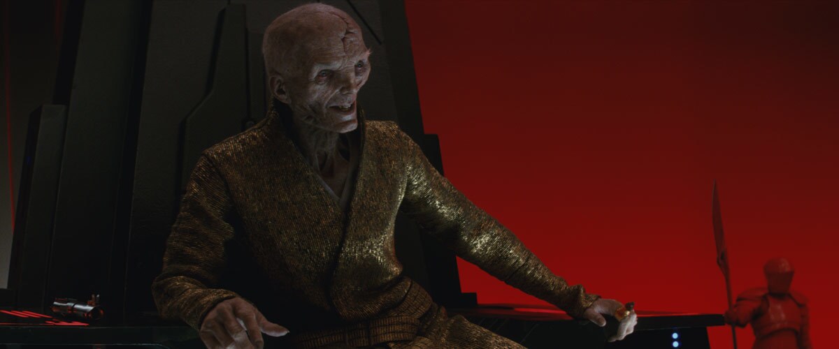Snoke laughing maniacally aboard his Dreadnaught 'Supremacy'