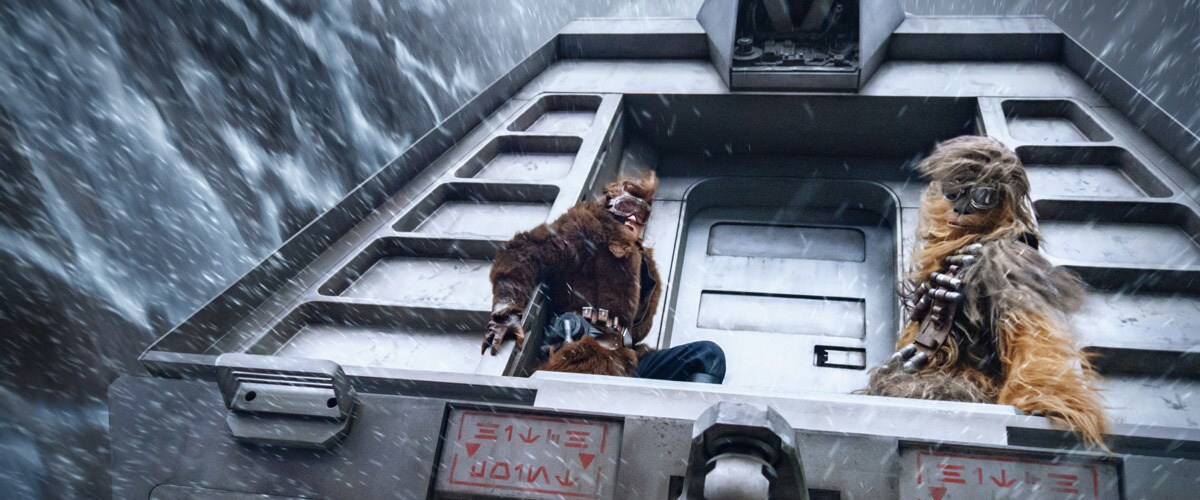 Han Solo and Chewbacca during the cargo train heist on Vandor