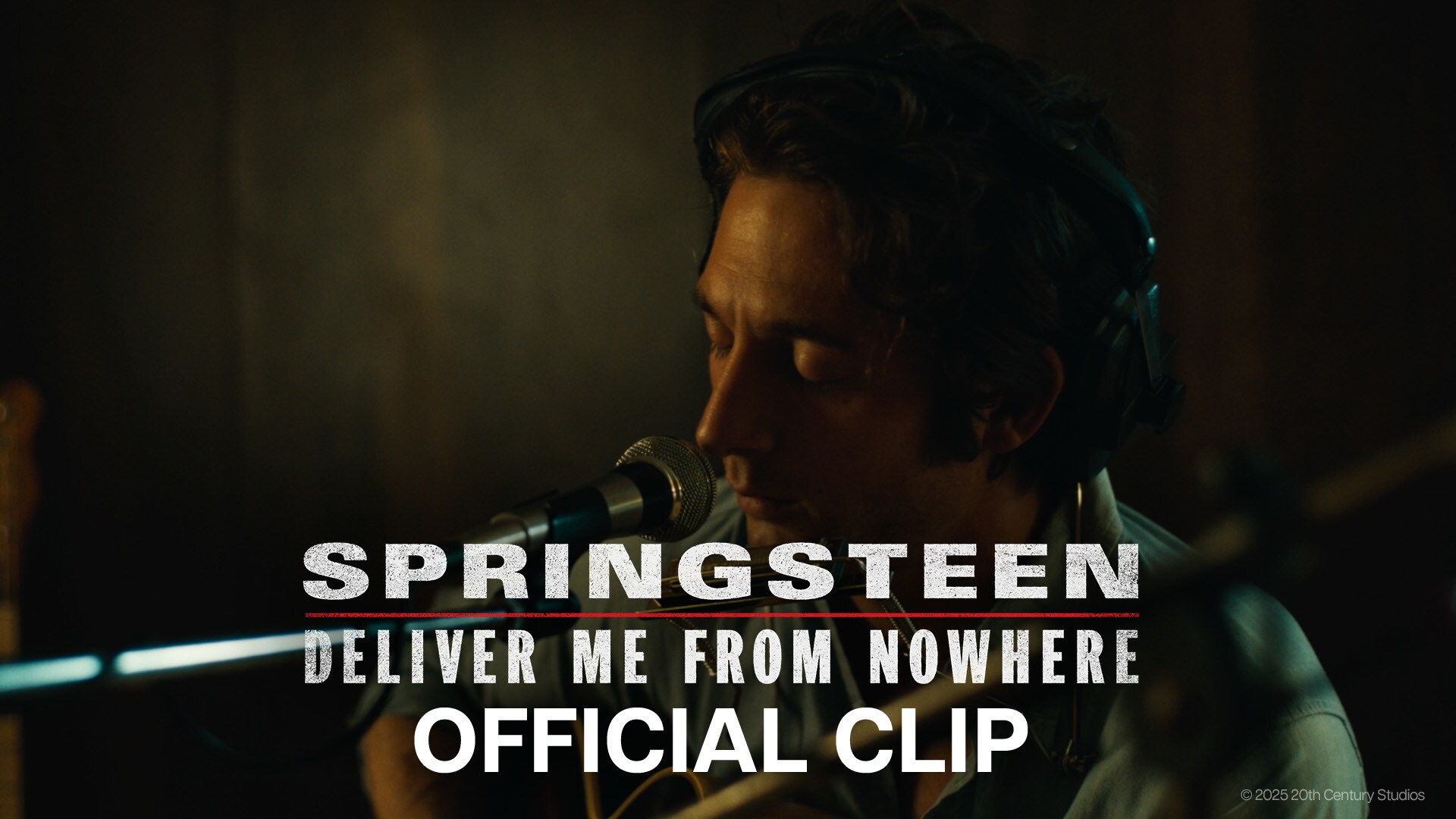 Image Bruce Springsteen (actor Jeremy Allen White) singing into a microphone. | 20th Century Studios | Springsteen: Deliver Me From Nowhere | Official Clip
