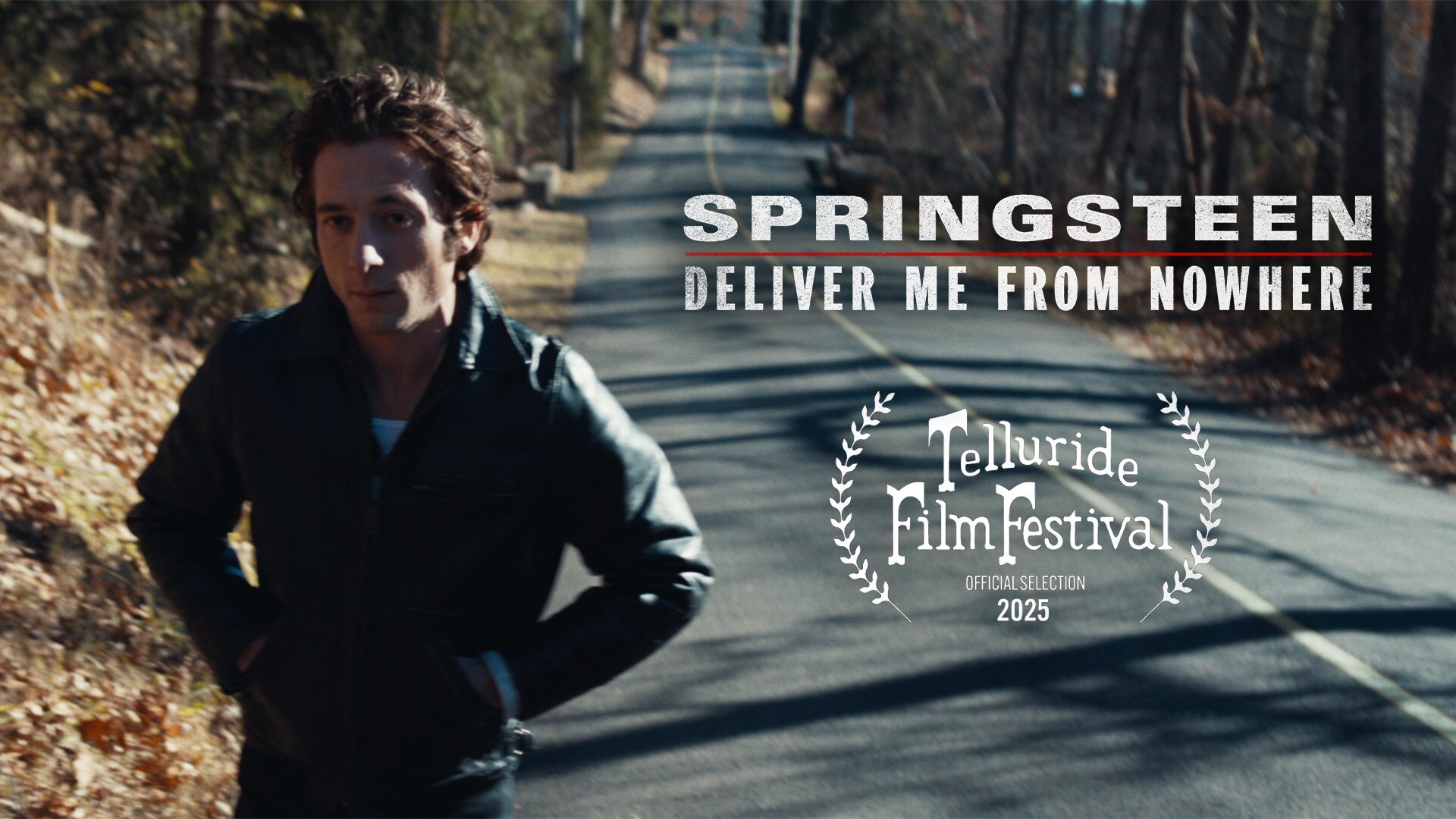 Image of Bruce Springsteen (actor Jeremy Allen White) walking down a road. | 20th Century Studios | Springsteen: Deliver Me From Nowhere | Telluride Film Festival Official Selection 2025