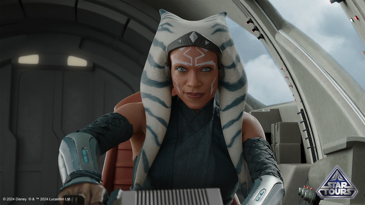 Ahsoka in her shuttle in Star Tours