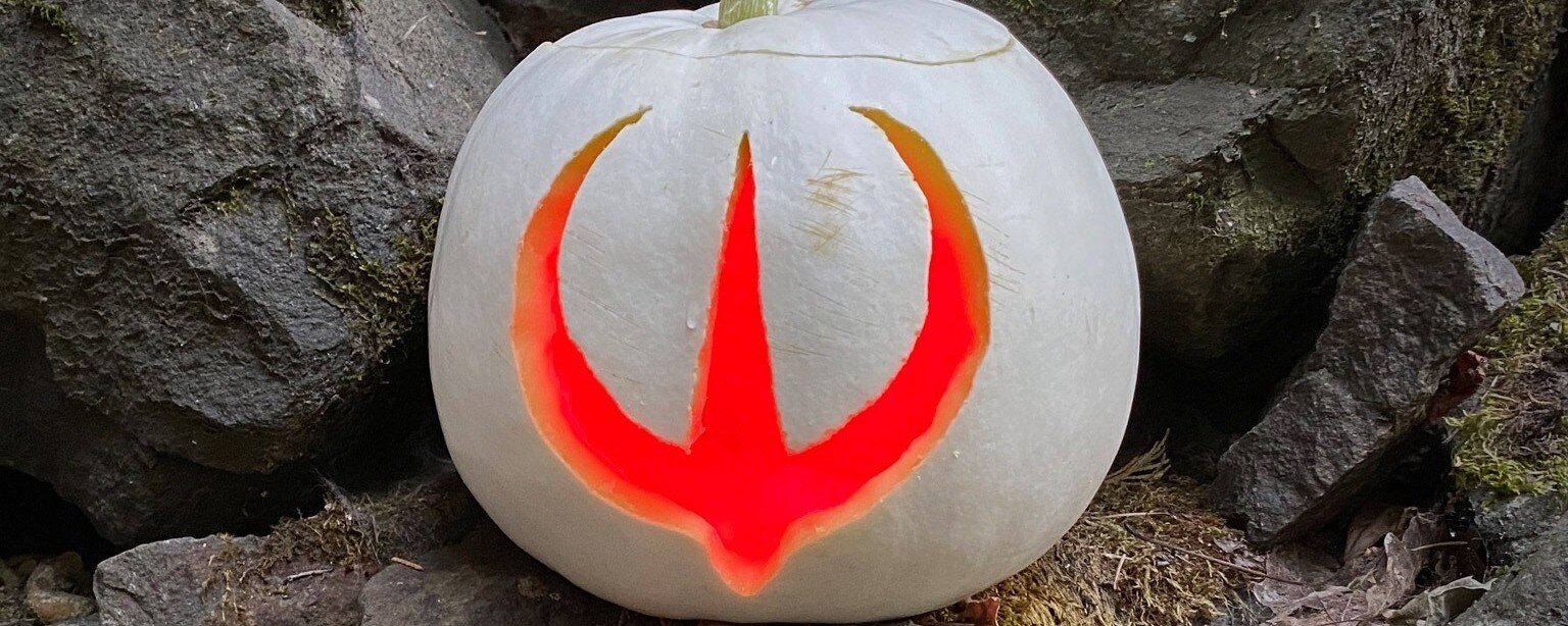 White Pumpkin with Star Wars Andor Symbol