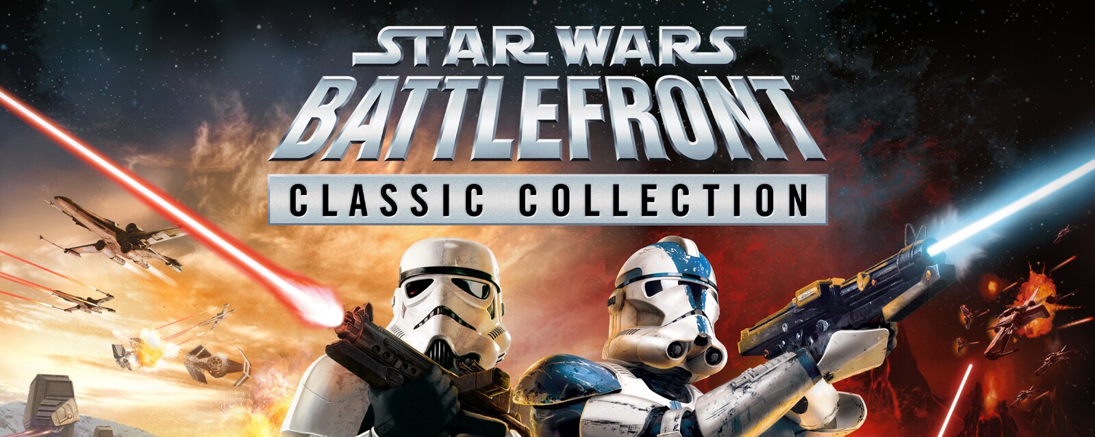 Star Wars: Battlefront Classic Collection key art featuring a stormtrooper and clone trooper