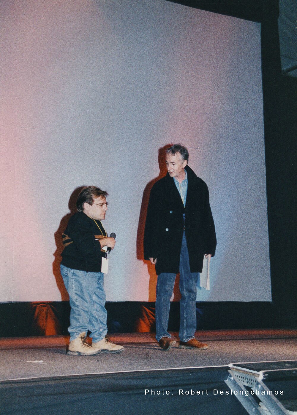 Anthony Daniels and Dan Madsen rehearse on stage the evening before Star Wars Celebration I opened to the public. 