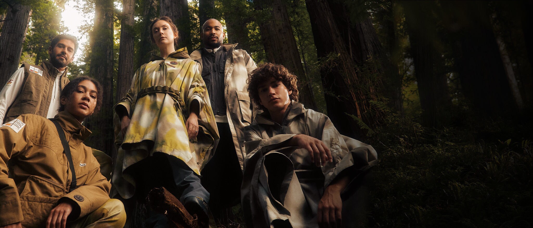 Billie Lourd with other models during an Endor-inspired shoot for the next Columbia and Star Wars collection.