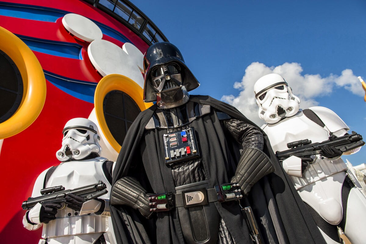 Darth Vader and two Storm Troopers on Disney Cruise Ship from Star Wars day at Sea