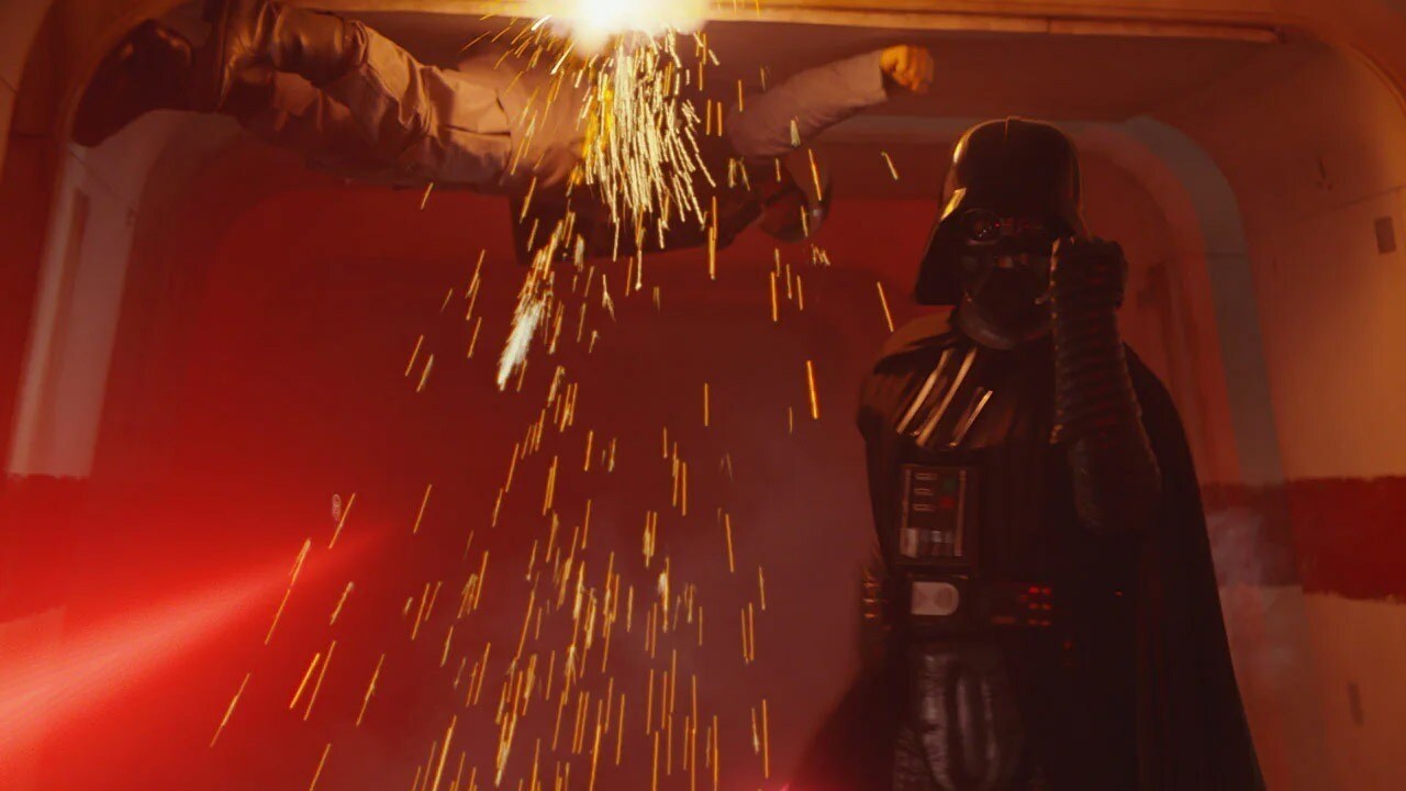 Darth Vader force pushes rebel into ceiling