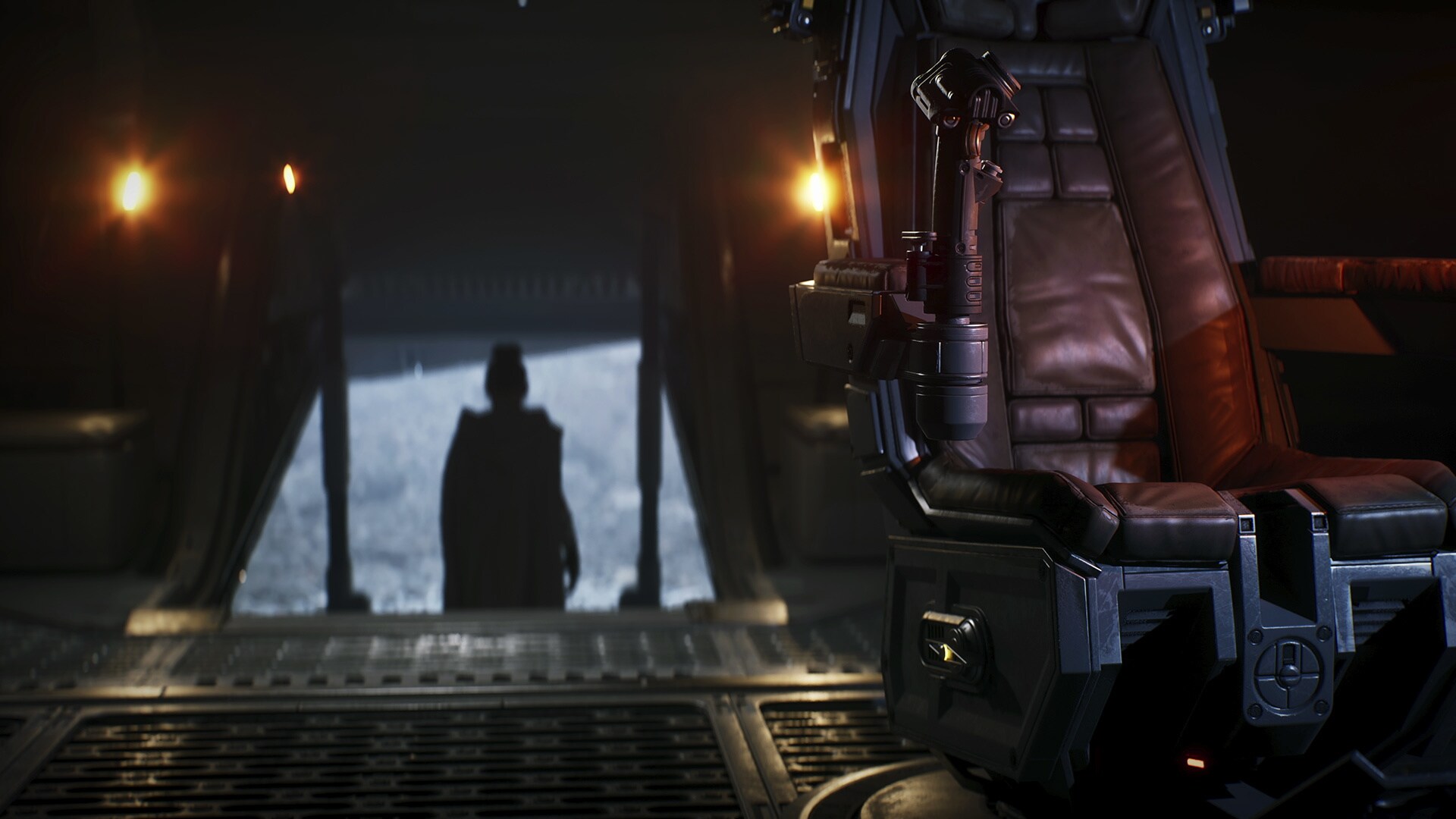 A mysterious figure leaves the safety of their starship into the unknown.